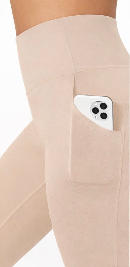 WOMEN'S HIGH WAISTED LEGGINGS - SAND
