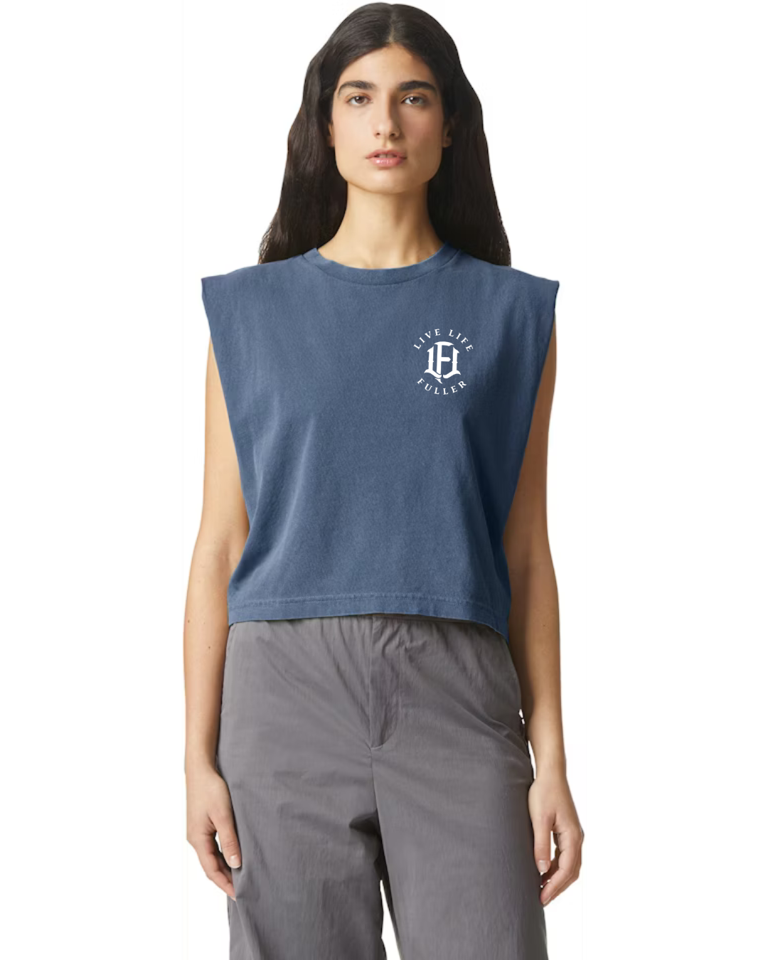 WOMEN'S MUSCLE CROP TEE - NAVY