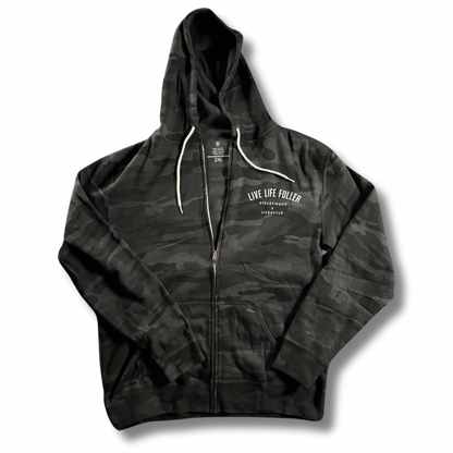 ZIP-UP BLACK CAMO HOODIE