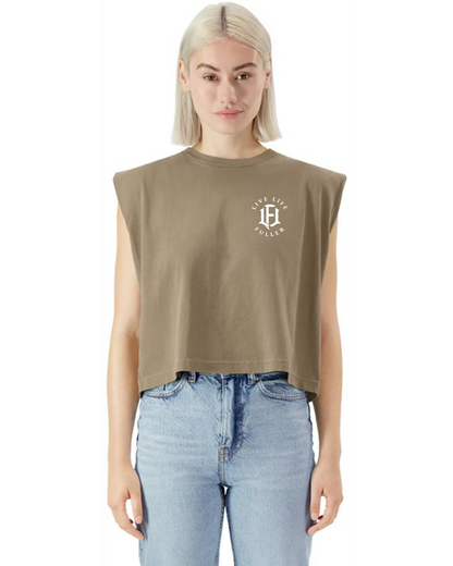 WOMEN'S MUSCLE CROP TEE - KHAKI