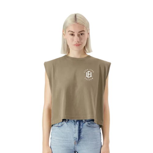 WOMEN'S MUSCLE CROP TEE - KHAKI