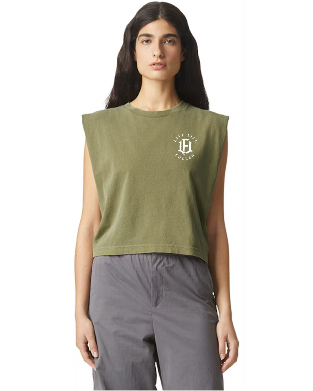 WOMEN'S MUSCLE CROP TEE - ARMY