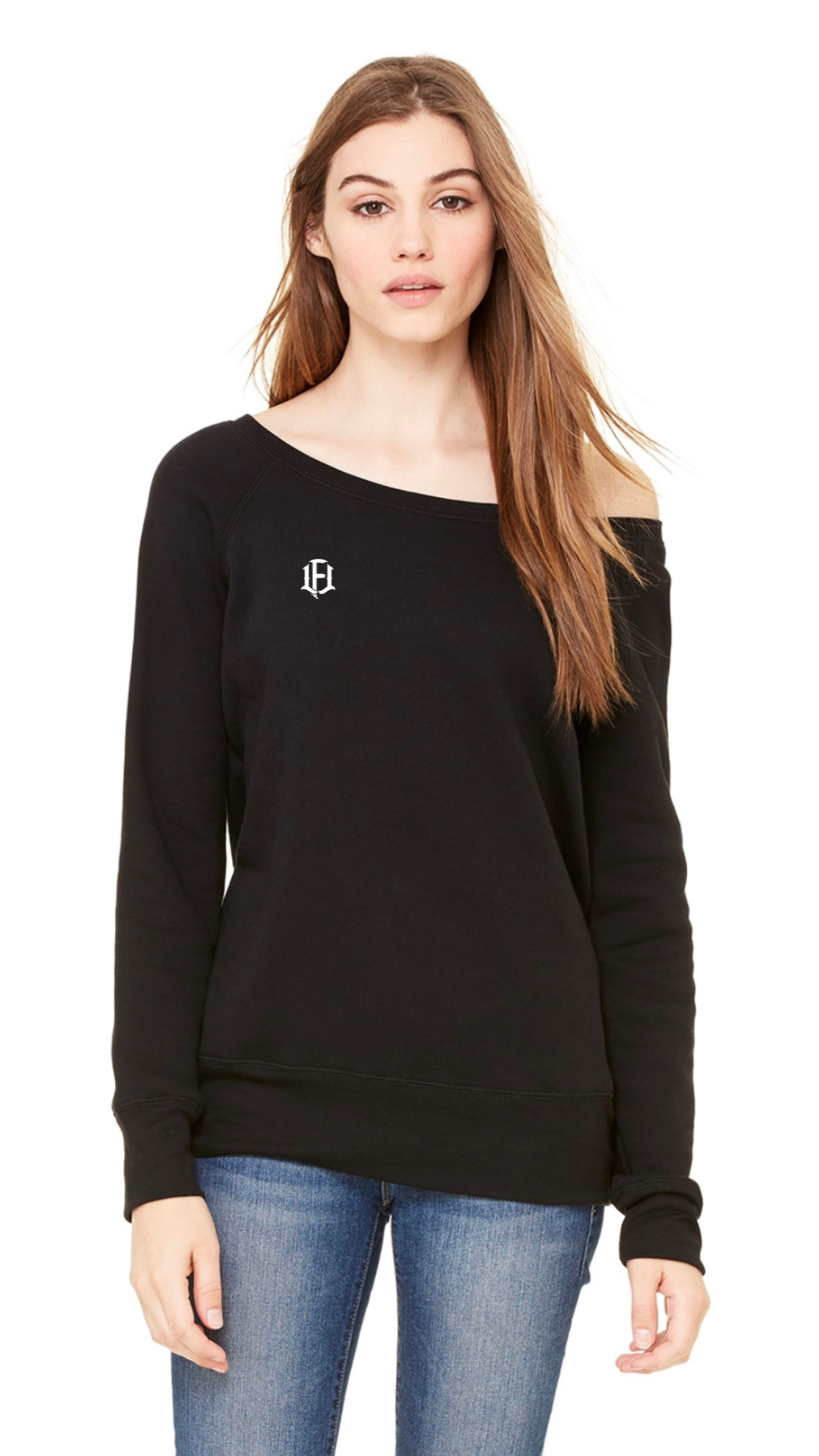 WOMEN'S WIDE-NECK SWEATSHIRT - BLACK